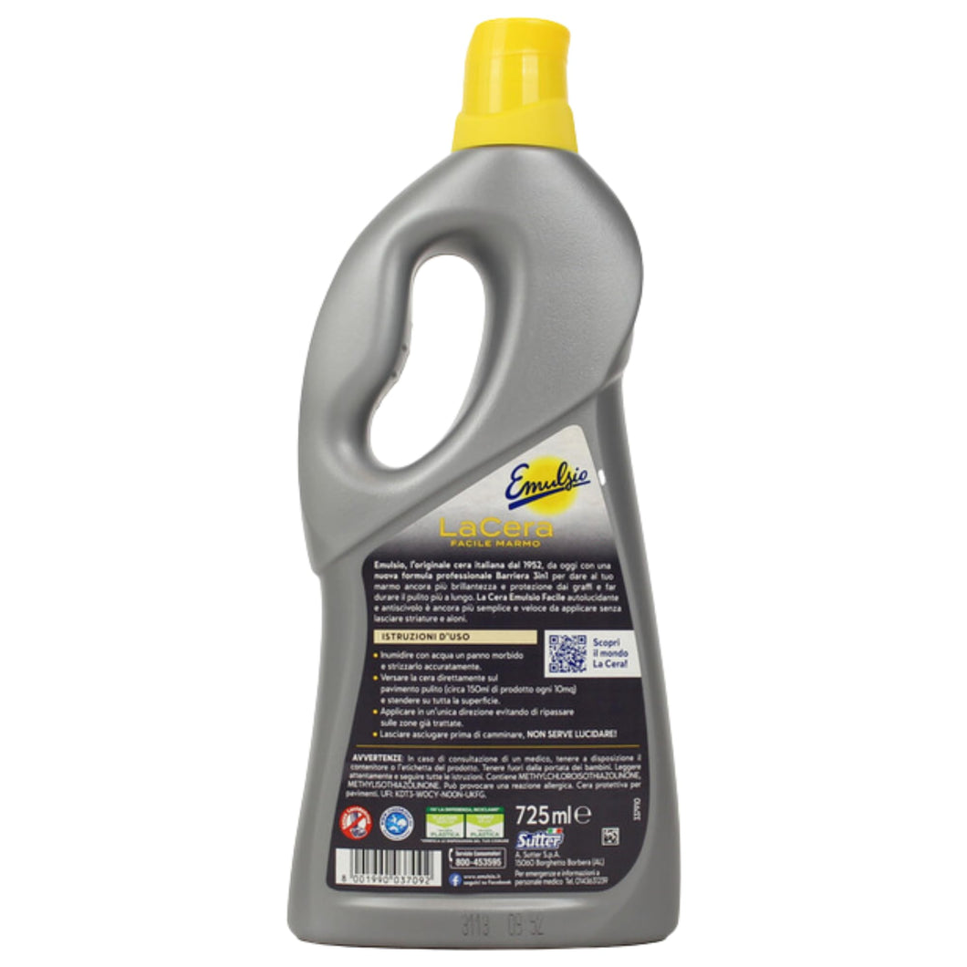 Emulsio La Cera Facile Marmo Autolucidante per Pavimenti Formula Professionale Barriera 3in1 Protezione Brillantezza e Pulizia 725ml