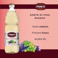 Carica l&#39;immagine nel visualizzatore di Gallery, Ponti, Aceto di Vino Classico Bianco, Realizzato con Vini Selezionati, Ideale per Accompagnare Verdure Crude e Cotte, Acidità 6%, 100% Made in Italy, 12 Bottiglie in PET da 1L
