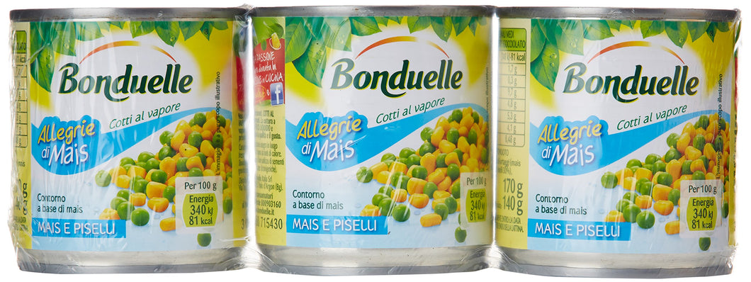Bonduelle Mais e Piselli Cotti al Vapore, 3 x 170g