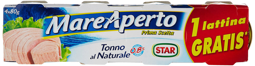 MareAperto - Prima Scelta, Tonno al Naturale, 80g (Confezione da 4)