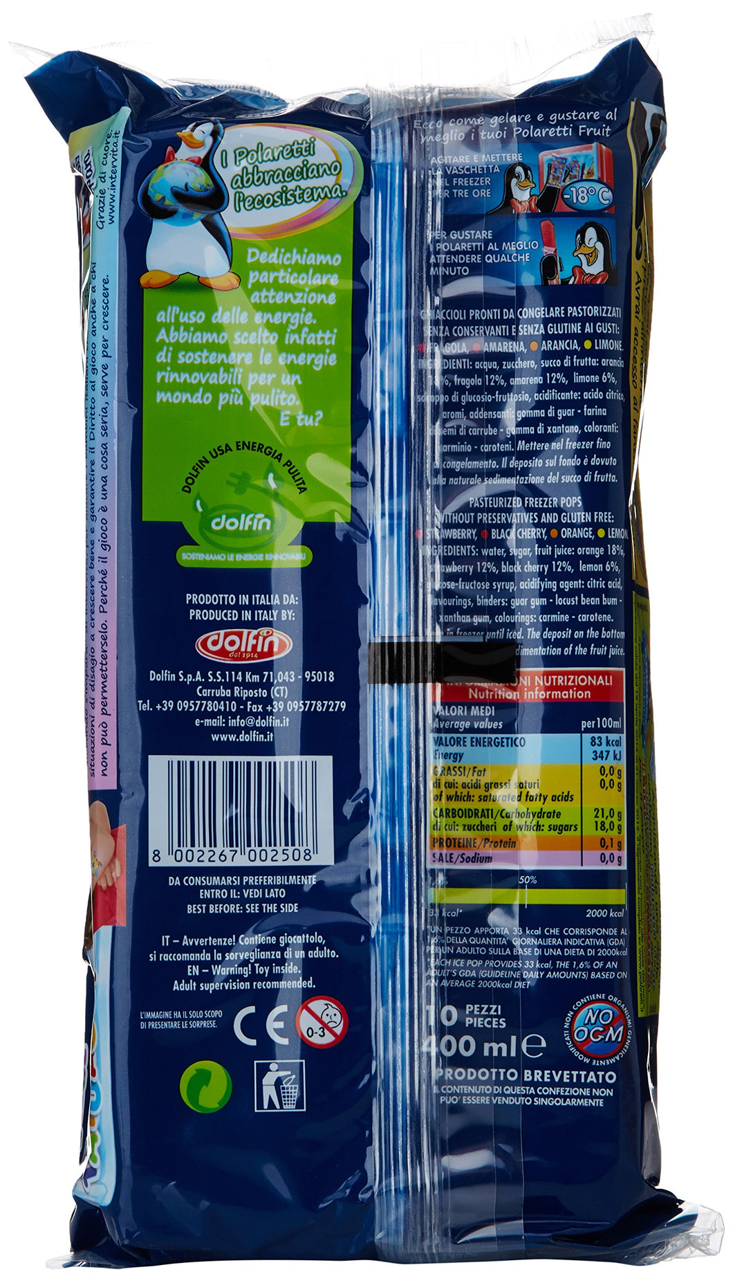 Dolfin - Polaretti Fruit, Ghiaccioli Pronti Da Congelare Pastorizzati Senza Conservanti E Senza Glutine Ai Gusti Di Frutta - 400 Ml