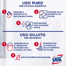 Carica l&#39;immagine nel visualizzatore di Gallery, Smac - Detergente Gel Multisuperficie con Candeggina, Azione Igienizzante e Sgrassante, con Agenti Sbiancanti, 850 ml
