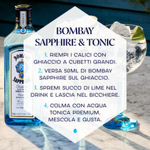 Carica l'immagine nel visualizzatore di Gallery, Bombay Sapphire Premium Distilled London Dry Gin, Vol. 40%, 100cl / 1L, infuso a vapore con 10 botanical esotici selezionati con cura
