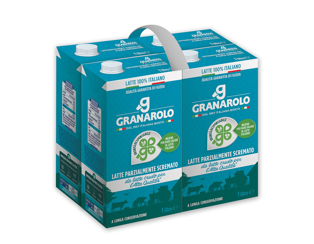 Granarolo; Latte UHT Parzialmente Scremato, 4 Confezioni da 1 Litro, Lunga Conservazione, Latte 100% Italiano.