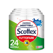 Carica l&#39;immagine nel visualizzatore di Gallery, Scottex Tuttofare, Carta Da Cucina, Morbida e Resistente, Ultra assorbente, Con Carta certificata FSC, 24 Maxi Rotoli
