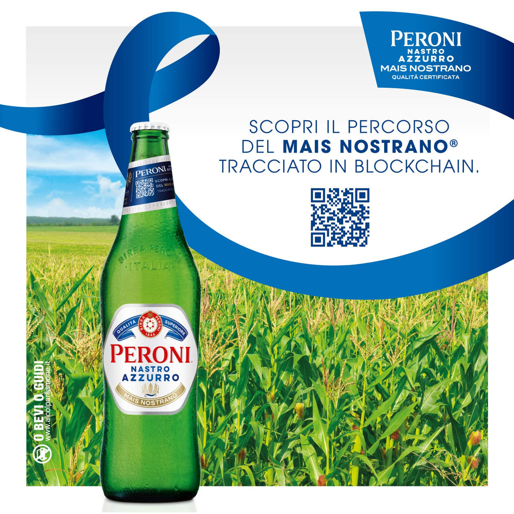 Peroni Nastro Azzurro con Mais Nostrano, Cassa Birra con 12 Bottiglie di Birra da 62 cl, Birra Premium Lager a Bassa Fermentazione, Gusto Rinfrescante e Rigenerante, Gradazione Alcolica 5% Vol