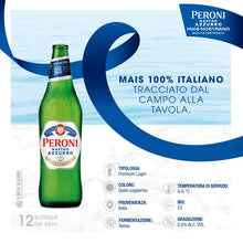 Carica l&#39;immagine nel visualizzatore di Gallery, Peroni Nastro Azzurro con Mais Nostrano, Cassa Birra con 12 Bottiglie di Birra da 62 cl, Birra Premium Lager a Bassa Fermentazione, Gusto Rinfrescante e Rigenerante, Gradazione Alcolica 5% Vol
