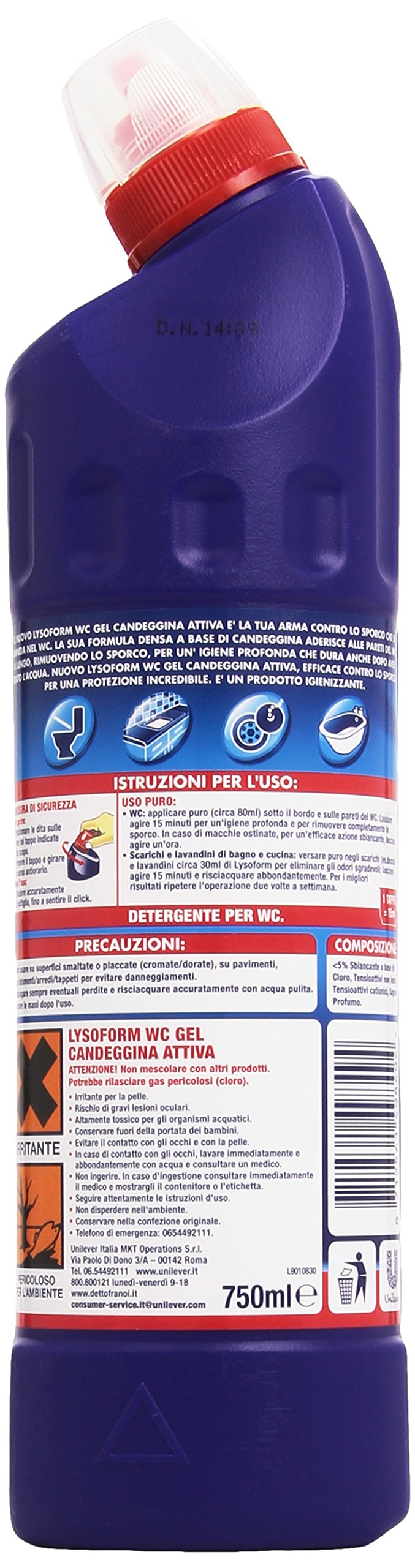 Lysoform - Wc Gel, Candeggina Attiva, Rimuove I Germi, Efficacia Sbiancante - 750 ml