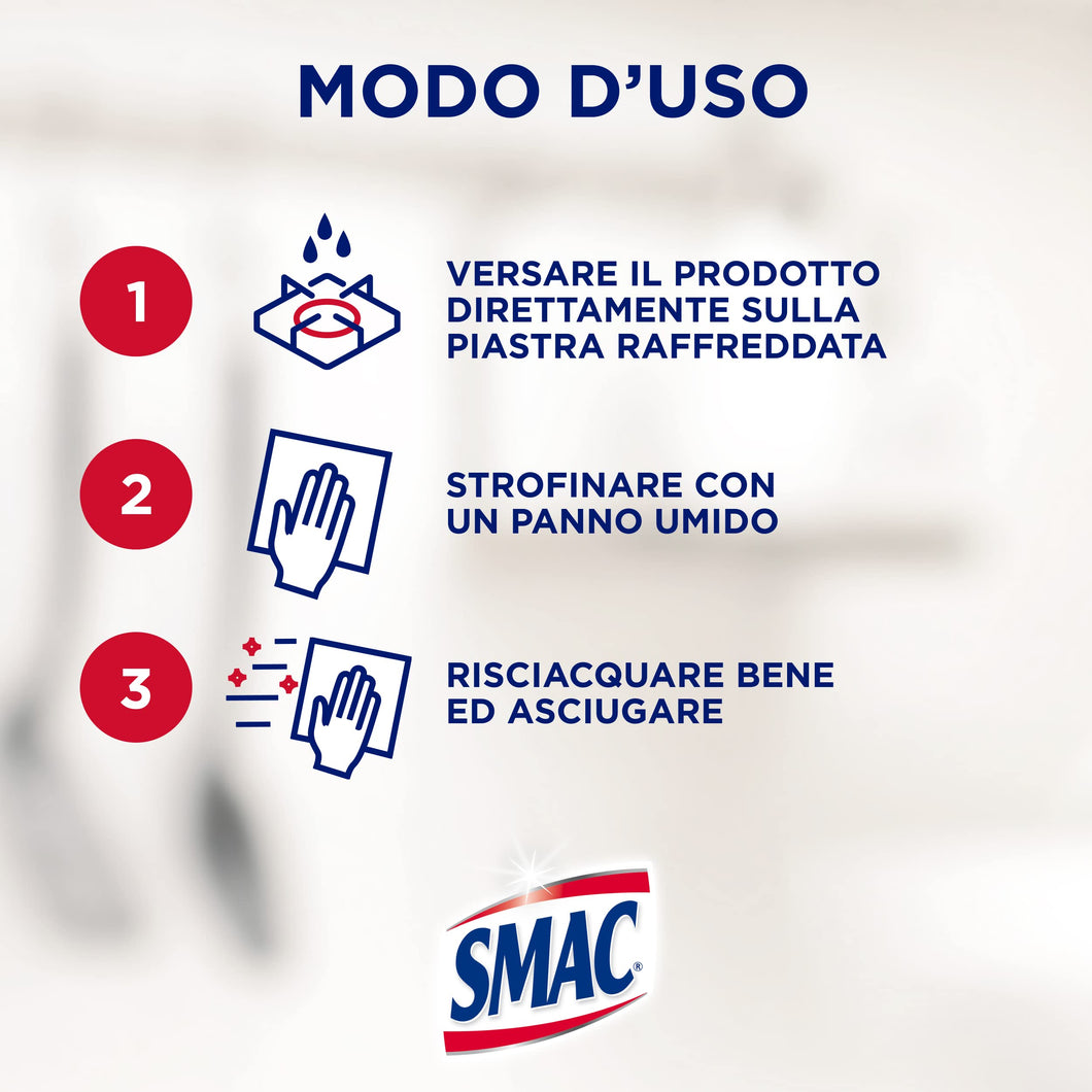 Smac - Gas, Detergente per Piastre e Fornelli, Azione Pulente e Brillantezza, Protegge dall'Annerimento, 500 ml x 12 Pezzi