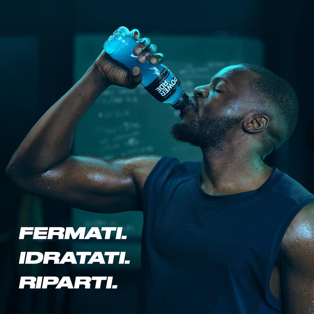 Powerade Citrus Sport Drink – 12 Bottiglie da 500 ml, Bevanda Isotonica, Bottiglia Ergonomica in PET 100% Riciclabile con Tappo Sport, Soluzione di Carboidrati e Elettroliti