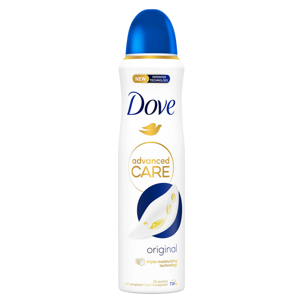 Dove Deodorante Spray Advanced Care Original, con Formula Idratante e Delicata sulla Pelle, Senza Alcol, Pelle Asciutta Fino a 72 Ore, Deodorante Uomo e Donna, 150ml