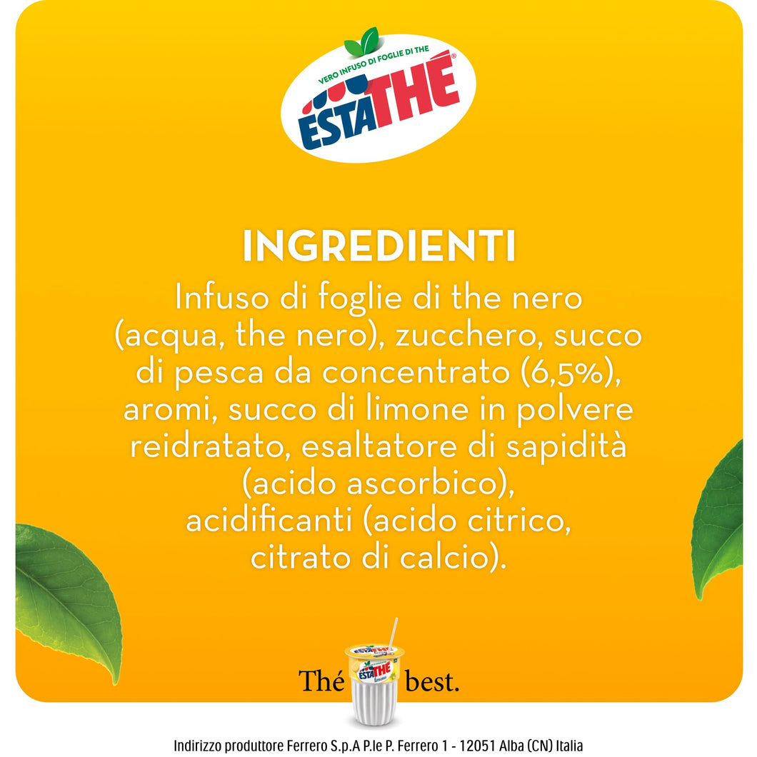 Estathé Pesca - The Freddo con Vero Infuso di Foglie di The e Succo di Pesca, Bevanda Analcolica Senza Glutine, 72 Bicchierini da 200 ml
