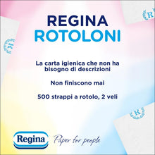 Carica l&#39;immagine nel visualizzatore di Gallery, Regina Rotoloni 42 Maxi Rotoli di Carta Igienica, 500 Fogli a 2 Veli, Lunghezza ottima, Confezione 50% in Plastica Riciclata, Carta 100% Certificata FSC
