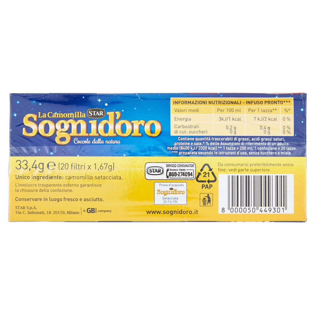 Sognidoro Camomilla Setacciata - 6 confezioni da 20 filtri [120 filtri]