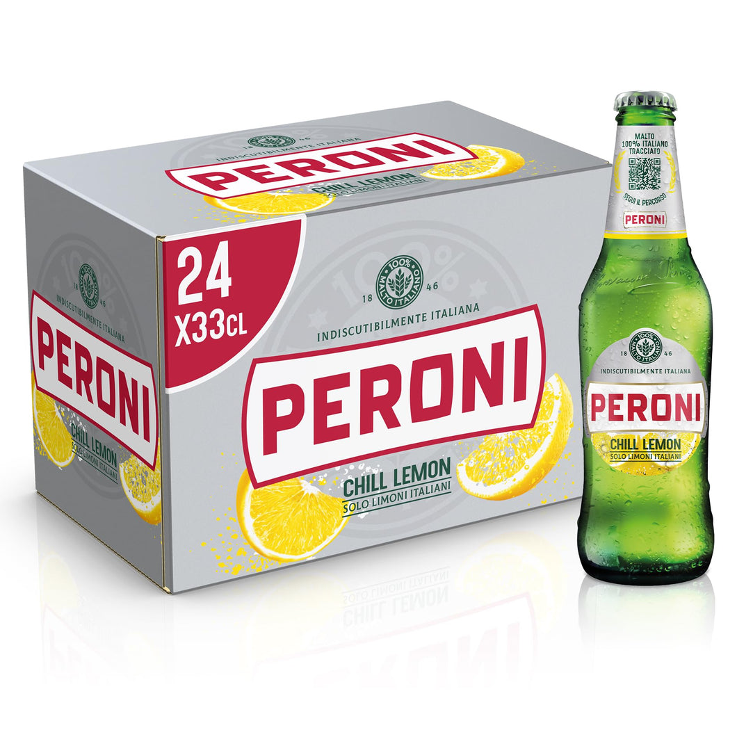 Peroni Chill Lemon Birra al Limone, Cassa Birra con 24 Birre in Bottiglia da 33 cl, 7.92 L, Birra Radler dal Gusto Naturale di Limoni Aspro e Bilanciato, Gradazione Alcolica 2% Vol