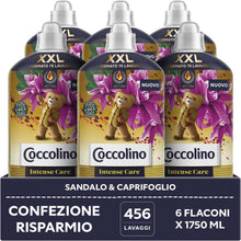 Carica l&#39;immagine nel visualizzatore di Gallery, Coccolino Ammorbidente Concentrato Sandalo e Caprifoglio, Ammorbidente Lavatrice Intense Care con Tecnologia Pro-Fibre, Formato XXL Fino a 456 Lavaggi, 6 Pezzi da 1750 ml
