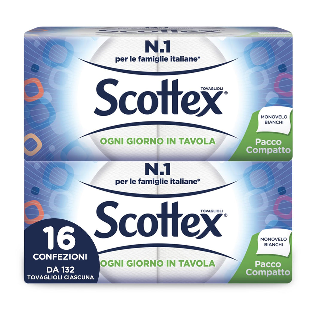 Scottex Tovaglioli Monovelo Pacco Compatto, 16 Confezioni da 132 Tovaglioli