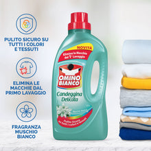 Carica l&#39;immagine nel visualizzatore di Gallery, Omino Bianco - Candeggina Delicata, Tecnologia Anti Odor, Azione Igienizzante e Smacchiante, Essenza Muschio Bianco, 1500 ml
