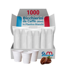 Carica l&#39;immagine nel visualizzatore di Gallery, G.M. DISTRIBUZIONE 1000 Pezzi Bicchieri da Caffè in Plastica Bianchi da 80cc, Riciclabili, Super Rigidi e Resistenti al Calore, Usa e Getta, Ideale per Casa, Ufficio, Asporto Bevande Calde.
