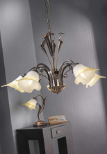 Carica l&#39;immagine nel visualizzatore di Gallery, - Lampada Da Tavolo in Metallo Marrone Spennellato Oro Con Vetro Bianco Sfumato
