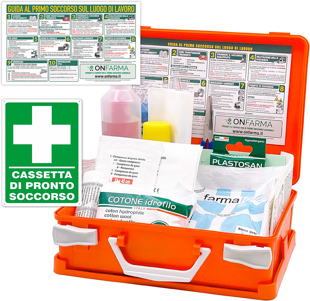 FARMABOX1 Cassetta Medica Primo Pronto Soccorso Medica Completa Cartello Di Segn