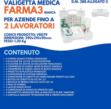 Carica l&#39;immagine nel visualizzatore di Gallery, FARMA3 BIANCA Cassetta Pronto Soccorso COMPLETA DI CARTELLO PRIMO SOCCORSO Confo
