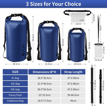 Carica l&#39;immagine nel visualizzatore di Gallery, Borsa Impermeabile a Tracolla Regolabile Dry Bag 5L/10L/20L Kit 3 in 1 Marsupio
