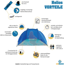 Carica l'immagine nel visualizzatore di Gallery, Tenda Da Spiaggia Helios, Blu, UV 80, Ultraleggera, Ingombro Minimo
