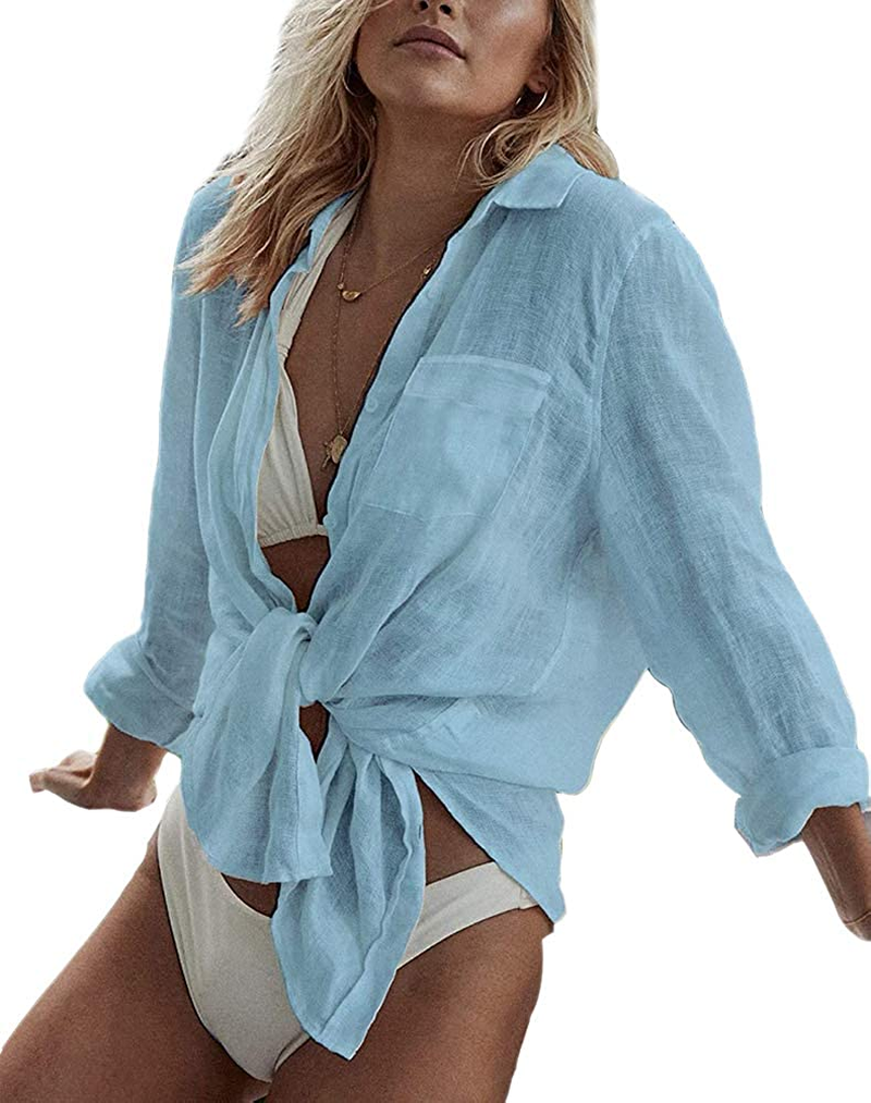 Costume Da Bagno Donna Copricostume Mare Copribikini Sexy Camicia Maglia Tunic p