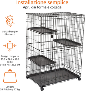 - Gabbia Grande per Gatti, Con 3 Ripiani, 91 X 57 X 128,5 Cm, Nero