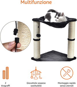 - Albero per Gatti Con Amaca E Palo Tiragraffi, 40,6 X 50,8 X 40,6 Cm, Grigio