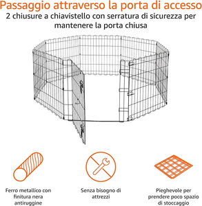 , Box per Esercizi per Cani E Animali Domestici, Pieghevole, in Metallo, Con Por