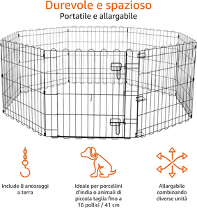 , Box per Esercizi per Cani E Animali Domestici, Pieghevole, in Metallo, Con Por