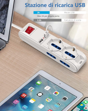 Carica l&#39;immagine nel visualizzatore di Gallery, Multipresa 3M 6 Posti Con 2 Multiuso E 4 Bivalenti 10/16A Con 2 Prese USB (5V/2A
