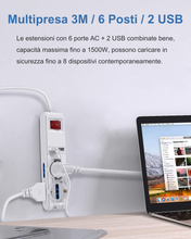 Carica l&#39;immagine nel visualizzatore di Gallery, Multipresa 3M 6 Posti Con 2 Multiuso E 4 Bivalenti 10/16A Con 2 Prese USB (5V/2A
