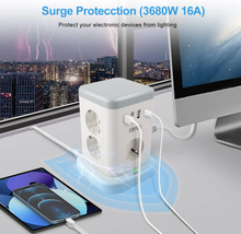 Carica l'immagine nel visualizzatore di Gallery, Ciabatta Elettrica, Torretta Multipresa Con 7 Prese E 3 Porte USB-A &amp; 1 Tipo C,
