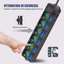 Carica l&#39;immagine nel visualizzatore di Gallery, Multipresa Ciabatta Elettrica 6 Posti 10/16A Bipasso Schuko 250V Max:2500W Con I
