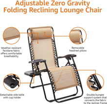 Carica l&#39;immagine nel visualizzatore di Gallery, - Sedie a Sdraio Zero Gravity Con Tavolino, Set Da 2, Beige
