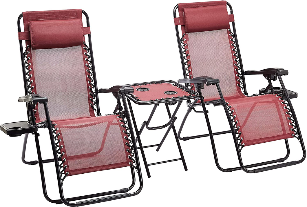- Sedie a Sdraio Zero Gravity Con Tavolino, Set Da 2, Rosso