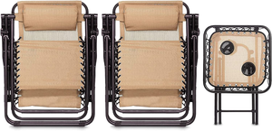 - Sedie a Sdraio Zero Gravity Con Tavolino, Set Da 2, Beige