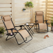 Carica l&#39;immagine nel visualizzatore di Gallery, - Sedie a Sdraio Zero Gravity Con Tavolino, Set Da 2, Beige
