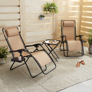 - Sedie a Sdraio Zero Gravity Con Tavolino, Set Da 2, Beige