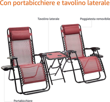 Carica l&#39;immagine nel visualizzatore di Gallery, - Sedie a Sdraio Zero Gravity Con Tavolino, Set Da 2, Rosso
