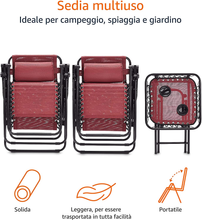 Carica l&#39;immagine nel visualizzatore di Gallery, - Sedie a Sdraio Zero Gravity Con Tavolino, Set Da 2, Rosso
