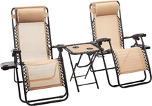 Carica l&#39;immagine nel visualizzatore di Gallery, - Sedie a Sdraio Zero Gravity Con Tavolino, Set Da 2, Beige
