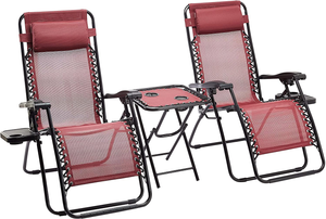 - Sedie a Sdraio Zero Gravity Con Tavolino, Set Da 2, Rosso