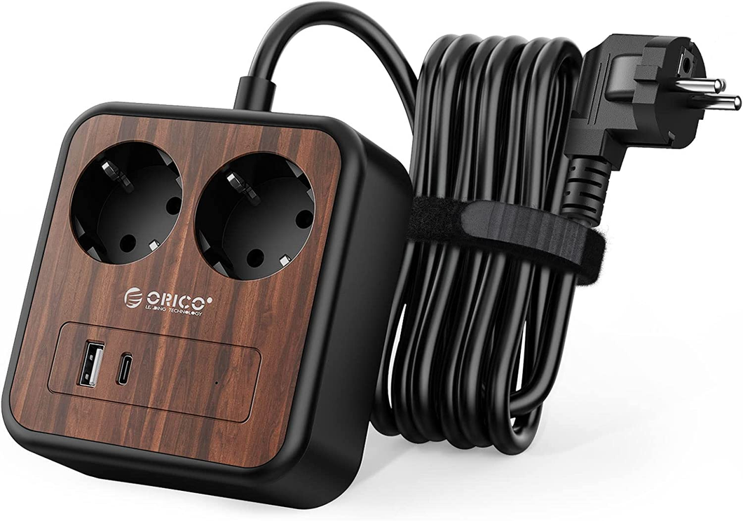 Presa Multipla  Wood Grain 2 Slot Con USB, Presa Da Tavolo 5 in 1 2500 W/10 A, P