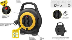 0P32714 Avvolgicavo 10 Metri, Con 4 Prese Universali a Standard Italiano Sicury,