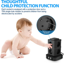 Carica l&#39;immagine nel visualizzatore di Gallery, Multipresa Verticale Ciabatta Multipresa Torretta 4 Porte USB E 8 Prese Con 3M D
