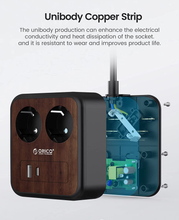Carica l&#39;immagine nel visualizzatore di Gallery, Presa Multipla  Wood Grain 2 Slot Con USB, Presa Da Tavolo 5 in 1 2500 W/10 A, P
